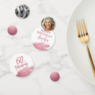60 and Fabulous Pink Glitter 2 Photo 60th Birthday Confetti