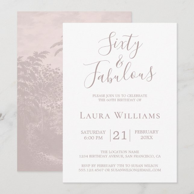 60 and Fabulous Pink White 60th Birthday Party Inv Invitation (Front/Back)
