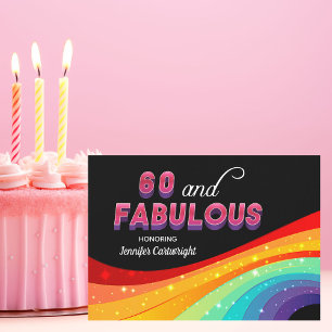60 and Fabulous Rainbow Sparkle Birthday Party Invitation