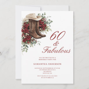 60 and Fabulous Red Western Floral 60th Birthday Invitation