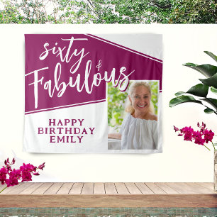 60 and Fabulous Script Magenta Photo 60th Birthday Tapestry