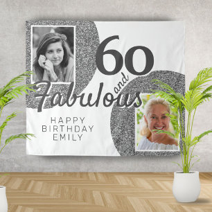 60 and Fabulous Silver Glitter 2 Photo Birthday  Tapestry