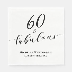 60 and Fabulous Sixtieth Birthday Elegant Script Napkin