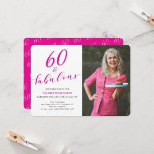 60 and Fabulous Sixtieth Birthday Script Photo  Invitation