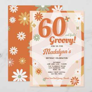 60 And Feelin Groovy Retro Birthday Invitation