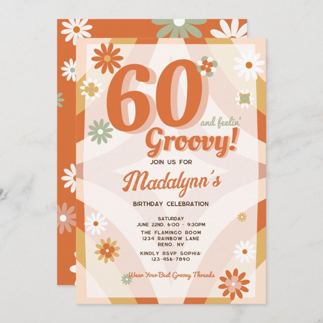 60 And Feelin Groovy Retro Birthday Invitation (Front/Back)