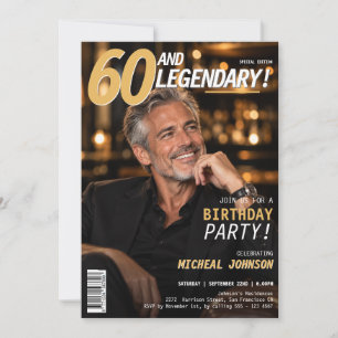 60 and Legendary Men Magazine Cover 60th Birthday  Invitation