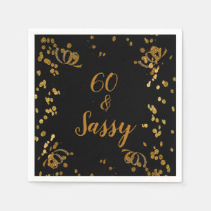 60 and Sassy 60th Birthday Black Faux Gold Napkin