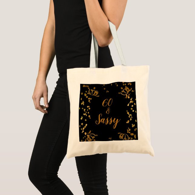 60 and Sassy 60th Birthday Black | Faux Gold Tote Bag (Front (Product))
