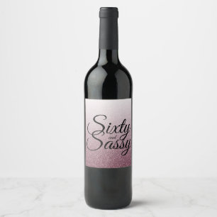 60 and Sassy 60th Birthday Purple Glitter Ombre Wine Label