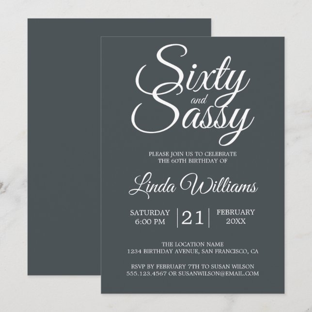 60 and Sassy Black White Chic 60th Birthday Party Invitation (Front/Back)
