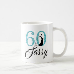 60 and Sassy Blue Glitter 60th Birthday Coffee Mug