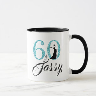 60 and Sassy Blue Glitter 60th Birthday Mug