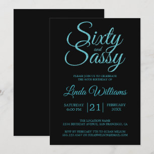 60 and Sassy Blue Glitter 60th Birthday Party Invitation