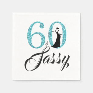 60 and Sassy Blue Glitter Birthday Party Napkin