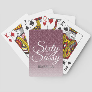 60 and Sassy Burgundy Glitter Ombre Name Monogram Playing Cards