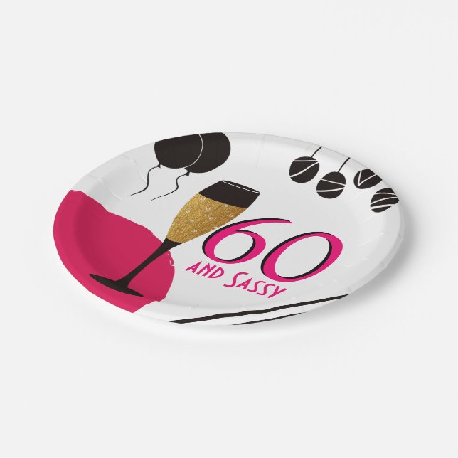 60 and Sassy Champagne Flute Paper Plate (Angled)