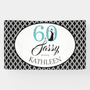 60 and Sassy Custom 60th Birthday Blue Glitter Banner