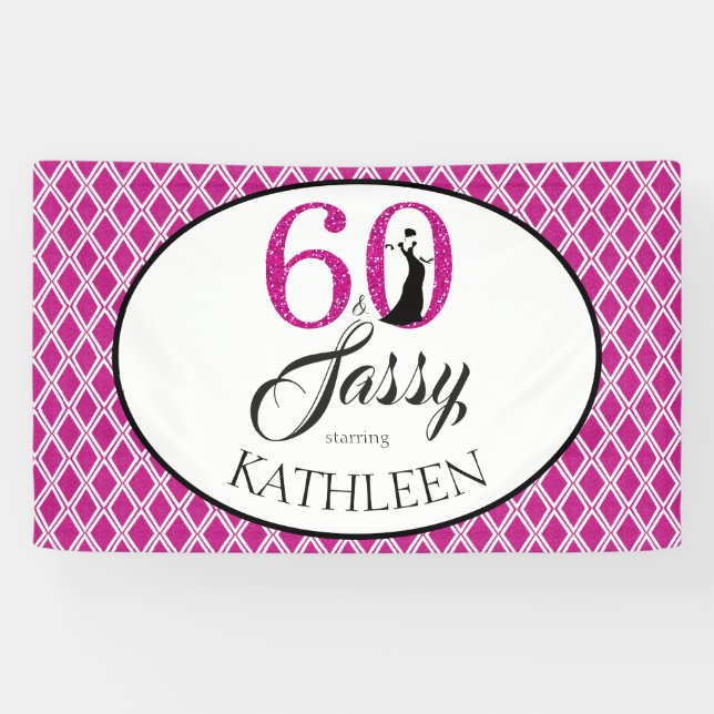 60 and Sassy Custom 60th Birthday Pink Glitter Banner (Horizontal)