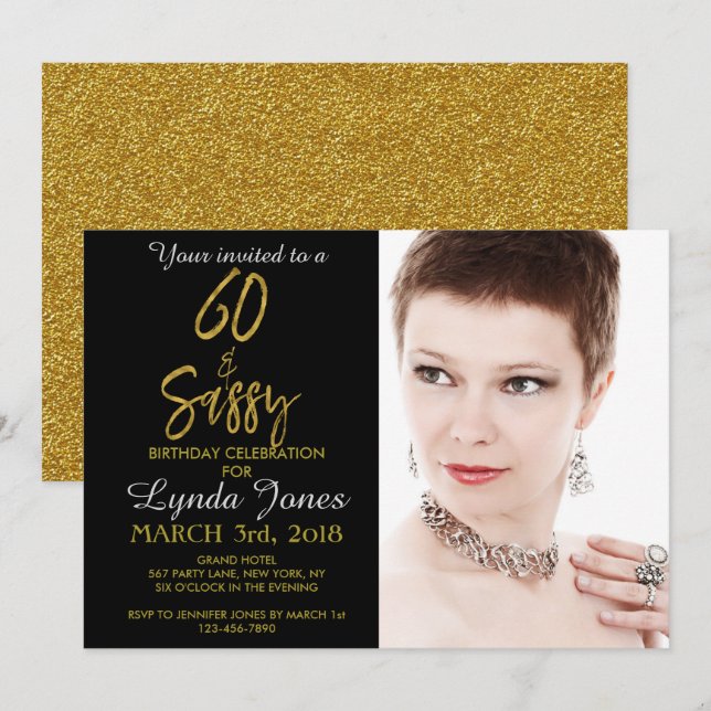 60 and Sassy Gold Foil Birthday Invitation (Front/Back)