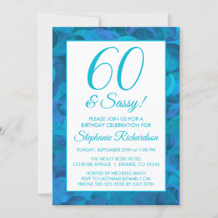 60 and Sassy Ocean Blue Teal Birthday Party Invitation