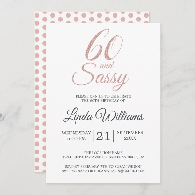 60 and Sassy Pink Glitter 60th Birthday Party Invitation (Front/Back)