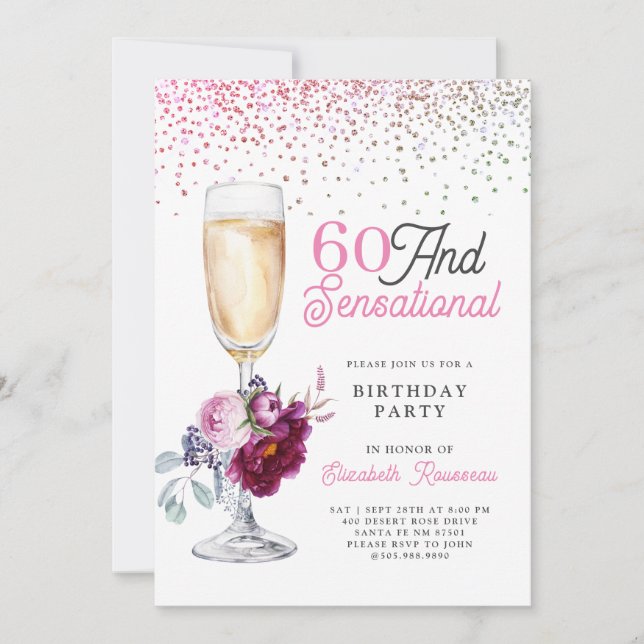 60 And Sensational Birthday Party Invitation (Front)