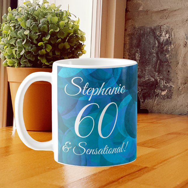 60 and Sensational Elegant Ocean Blue Birthday Coffee Mug (Creator Uploaded)