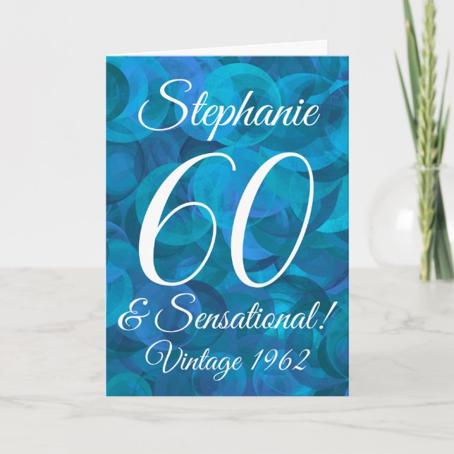 60 and Sensational Elegant Ocean Blue Card (Front)