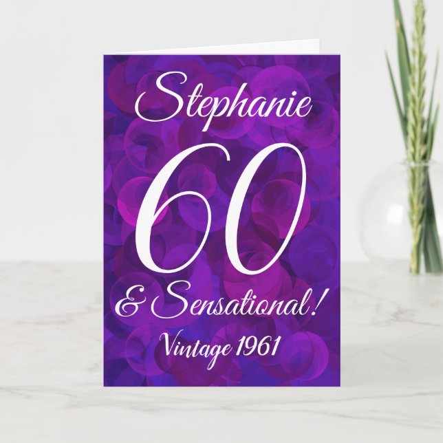 60 and Sensational Elegant Purple Birthday Card (Front)