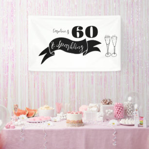 60 and Sparkling Hand Drawn Black and White Banner