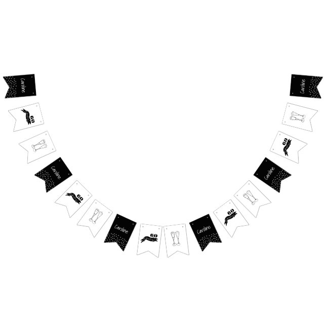 60 and Sparkling Hand Drawn Black and White Bunting (All)