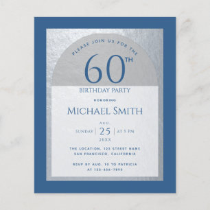 60 Birthday Budget Silver Classic Blue Invitation