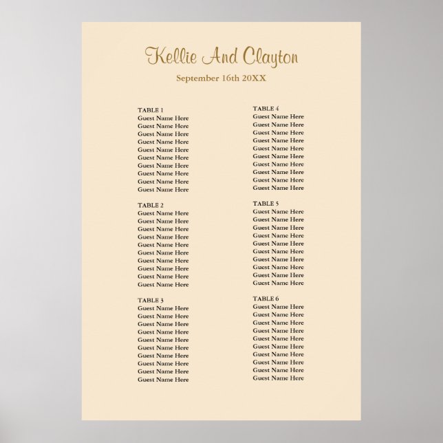 60 Champagne Wedding Seating Chart (Front)