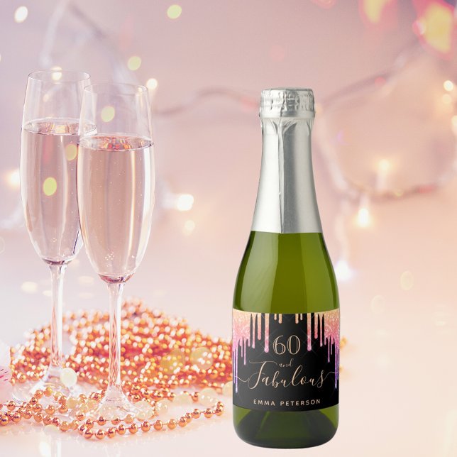 60 fabulous birthday black pink purple glitter sparkling wine label (Creator Uploaded)