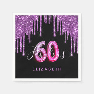 60 Fabulous birthday black purple glitter sparkle Napkin