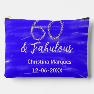 60 & fabulous birthday blue silver add name date accessory pouch