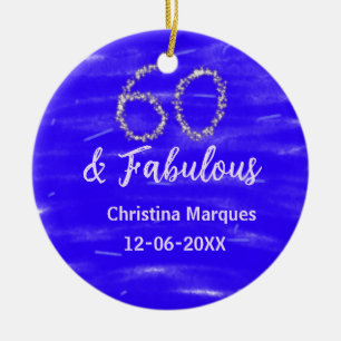 60 & fabulous birthday blue silver add name date ceramic tree decoration