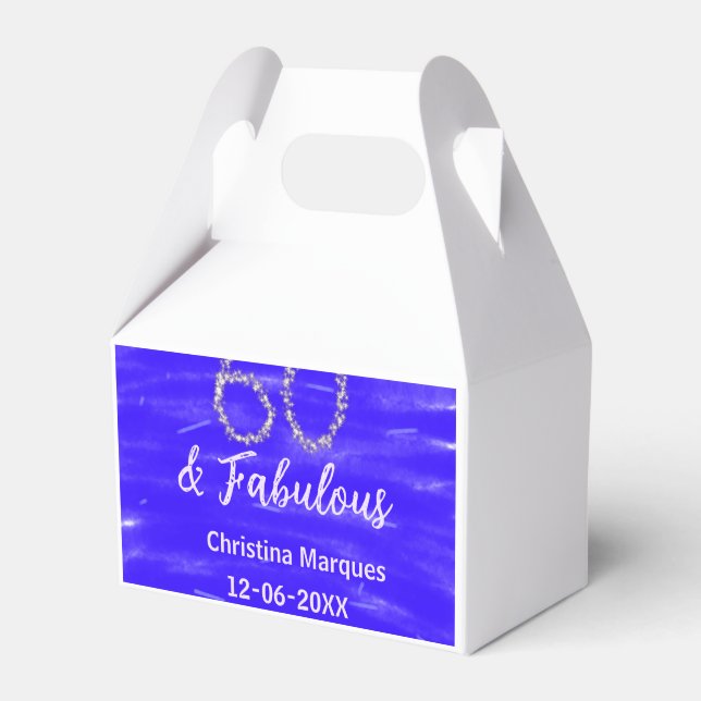 60 & fabulous birthday blue silver add name date favour box (Front Side)