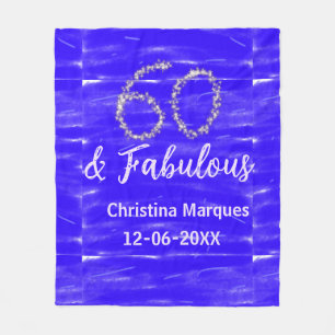 60 & fabulous birthday blue silver add name date fleece blanket