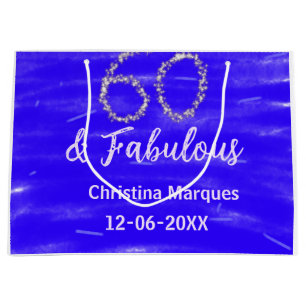 60 & fabulous birthday blue silver add name date large gift bag