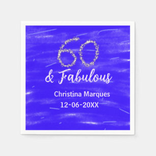 60 & fabulous birthday blue silver add name date napkin