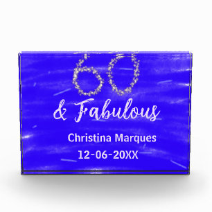 60 & fabulous birthday blue silver add name date photo block