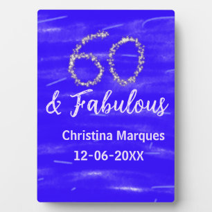 60 & fabulous birthday blue silver add name date plaque