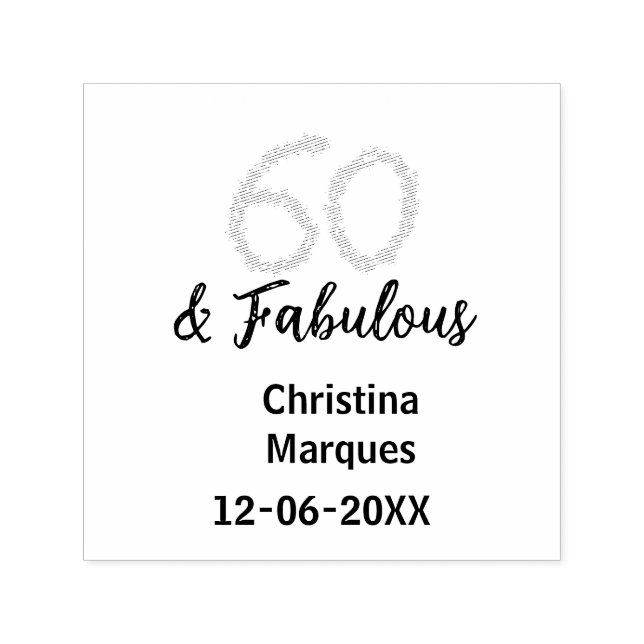 60 & fabulous birthday blue silver add name date self-inking stamp (Design)