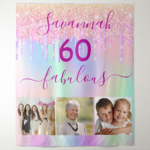 60 fabulous birthday blush pink purple glitter tapestry