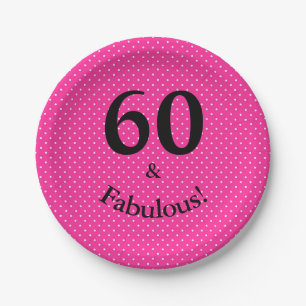 60 & Fabulous Birthday Feminine  Pink Polka Dots Paper Plate