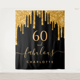 60 fabulous birthday glitter black gold sparkle tapestry