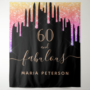 60 fabulous birthday glitter black rainbow sparkle tapestry
