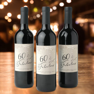 60 Fabulous Birthday Gold Glitter Personalised Wine Label